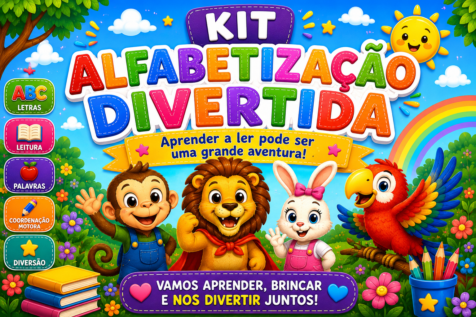Mockup do Kit Alfabetização Divertida com atividades coloridas para crianças